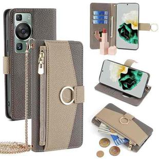 For Huawei P60 / P60 Pro Crossbody Litchi Texture Leather Phone Case(Grey)