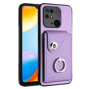 For Xiaomi Redmi 10C Organ Card Bag Ring Holder PU Phone Case(Purple)