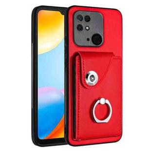 For Xiaomi Redmi 10C Organ Card Bag Ring Holder PU Phone Case(Red)