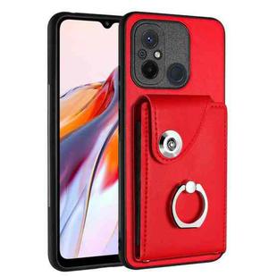 For Xiaomi Redmi 12C/11A Organ Card Bag Ring Holder PU Phone Case(Red)