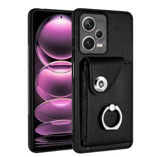 For Xiaomi Redmi Note 12 Pro+ 5G Global Organ Card Bag Ring Holder PU Phone Case(Black)