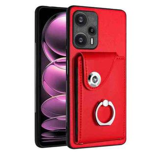 For Xiaomi Poco F5 5G/Redmi Note 12 Turbo Organ Card Bag Ring Holder PU Phone Case(Red)