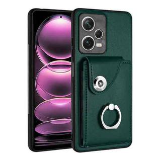 For Xiaomi Poco X5/Redmi Note 12 5G Global Organ Card Bag Ring Holder PU Phone Case(Green)