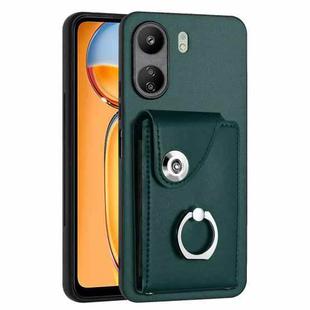 For Xiaomi Redmi 13C 4G / Poco C65 Organ Card Bag Ring Holder PU Phone Case(Green)