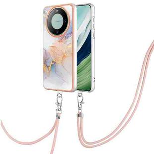For Huawei Mate 60 Electroplating IMD TPU Phone Case with Lanyard(White Marble)