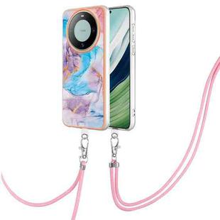 For Huawei Mate 60 Pro Electroplating IMD TPU Phone Case with Lanyard(Blue Marble)