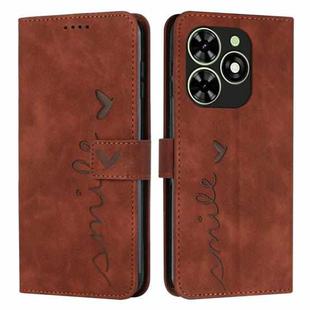 For Tecno Spark Go 2024 / POP 8 Skin Feel Heart Embossed Leather Phone Case with Long Lanyard(Brown)