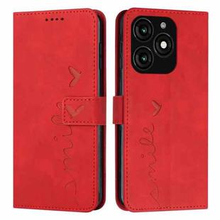 For Tecno Spark 20 Skin Feel Heart Embossed Leather Phone Case with Long Lanyard(Red)