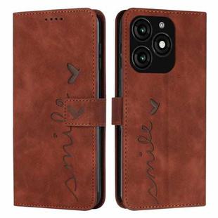 For Tecno Spark 20 Skin Feel Heart Embossed Leather Phone Case with Long Lanyard(Brown)