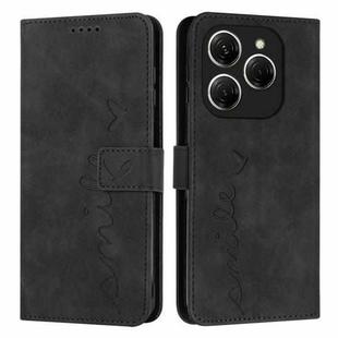 For Tecno Spark 20 Pro Skin Feel Heart Embossed Leather Phone Case with Long Lanyard(Black)