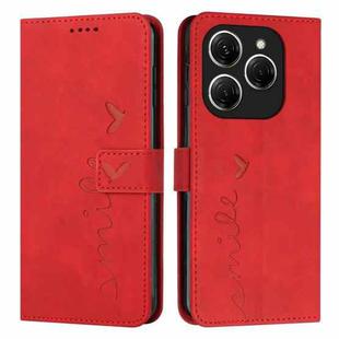 For Tecno Spark 20 Pro Skin Feel Heart Embossed Leather Phone Case with Long Lanyard(Red)