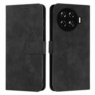 For Tecno Spark 20 Pro+ Skin Feel Heart Embossed Leather Phone Case with Long Lanyard(Black)