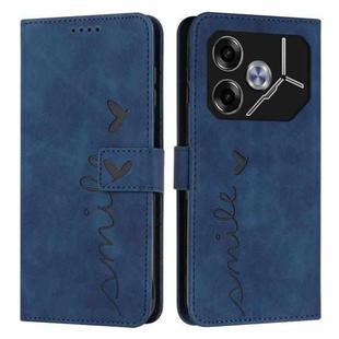 For Tecno Pova 6 Skin Feel Heart Embossed Leather Phone Case with Long Lanyard(Blue)