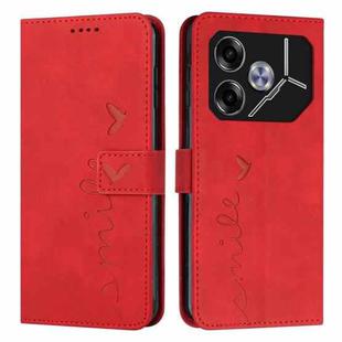 For Tecno Pova 6 Skin Feel Heart Embossed Leather Phone Case with Long Lanyard(Red)