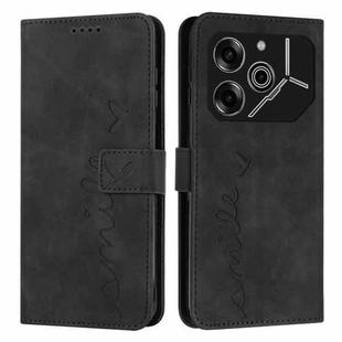 For Tecno Pova 6 Pro Skin Feel Heart Embossed Leather Phone Case with Long Lanyard(Black)