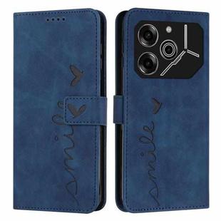 For Tecno Pova 6 Pro Skin Feel Heart Embossed Leather Phone Case with Long Lanyard(Blue)