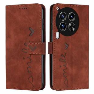 For Tecno Camon 30 4G / 5G Skin Feel Heart Embossed Leather Phone Case with Long Lanyard(Brown)