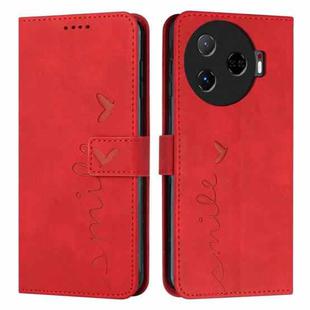 For Tecno Camon 30 Pro 5G Skin Feel Heart Embossed Leather Phone Case with Long Lanyard(Red)