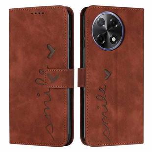 For Tecno Camon 30S Skin Feel Heart Embossed Leather Phone Case with Long Lanyard(Brown)