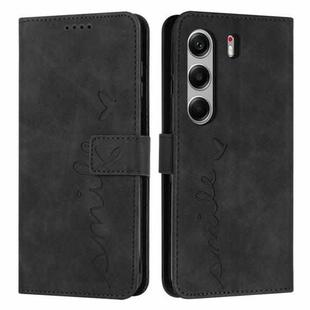 For Tecno Camon 40 4G Skin Feel Heart Embossed Leather Phone Case with Long Lanyard(Black)
