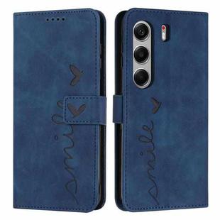 For Tecno Camon 40 4G Skin Feel Heart Embossed Leather Phone Case with Long Lanyard(Blue)