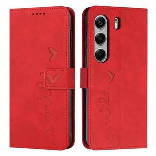 For Tecno Camon 40 4G Skin Feel Heart Embossed Leather Phone Case with Long Lanyard(Red)