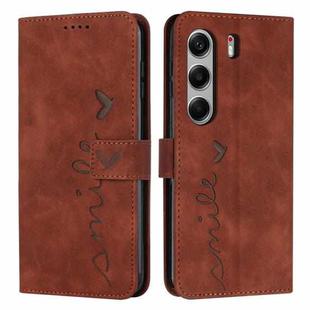 For Tecno Camon 40 4G Skin Feel Heart Embossed Leather Phone Case with Long Lanyard(Brown)