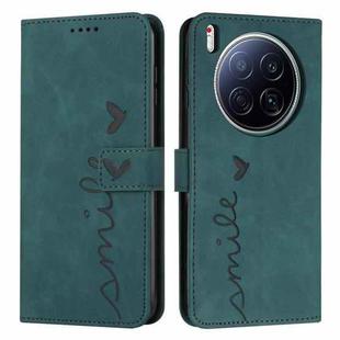 For Tecno Camon 40 Premier Skin Feel Heart Embossed Leather Phone Case with Long Lanyard(Green)