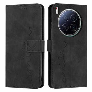 For Tecno Camon 40 Premier Skin Feel Heart Embossed Leather Phone Case with Long Lanyard(Black)