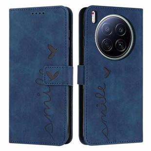 For Tecno Camon 40 Premier Skin Feel Heart Embossed Leather Phone Case with Long Lanyard(Blue)