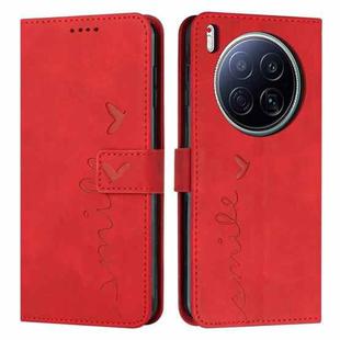For Tecno Camon 40 Premier Skin Feel Heart Embossed Leather Phone Case with Long Lanyard(Red)