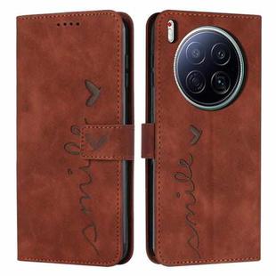 For Tecno Camon 40 Premier Skin Feel Heart Embossed Leather Phone Case with Long Lanyard(Brown)