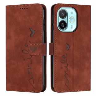 For Tecno Spark 30C 5G / Pop 9 5G Skin Feel Heart Embossed Leather Phone Case with Long Lanyard(Brown)