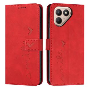 For Tecno Pova 7 4G Skin Feel Heart Embossed Leather Phone Case with Long Lanyard(Red)