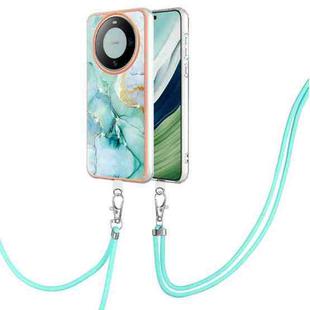 For Huawei Mate 60 Pro Electroplating Marble Dual-side IMD Phone Case with Lanyard(Green 003)