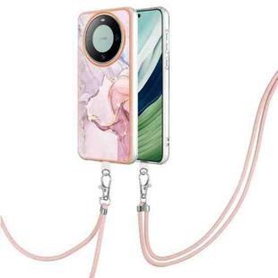 For Huawei Mate 60 Pro Electroplating Marble Dual-side IMD Phone Case with Lanyard(Rose Gold 005)