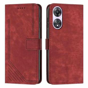 For OPPO A58 / A78 Skin Feel Stripe Pattern Leather Phone Case with Long Lanyard(Red)