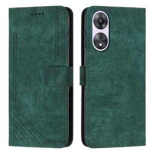 For OPPO A58 / A78 Skin Feel Stripe Pattern Leather Phone Case with Long Lanyard(Green)