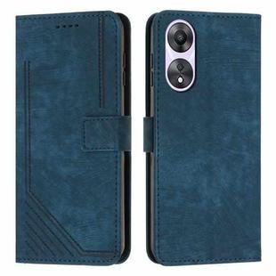 For OPPO A58 / A78 Skin Feel Stripe Pattern Leather Phone Case with Long Lanyard(Blue)