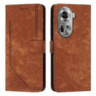 For OPPO Reno11 5G Global Skin Feel Stripe Pattern Leather Phone Case with Long Lanyard(Brown)