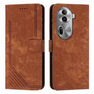 For OPPO Reno11 Pro Global Skin Feel Stripe Pattern Leather Phone Case with Long Lanyard(Brown)