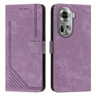 For OPPO Reno11 Pro Global Skin Feel Stripe Pattern Leather Phone Case with Long Lanyard(Purple)