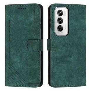 For OPPO Reno12 5G Global Skin Feel Stripe Pattern Leather Phone Case with Long Lanyard(Green)