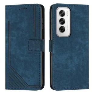 For OPPO Reno12 5G Global Skin Feel Stripe Pattern Leather Phone Case with Long Lanyard(Blue)