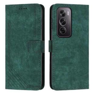 For OPPO Reno12 Pro Global Skin Feel Stripe Pattern Leather Phone Case with Long Lanyard(Green)