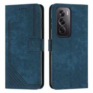 For OPPO Reno12 Pro Global Skin Feel Stripe Pattern Leather Phone Case with Long Lanyard(Blue)