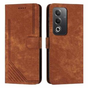 For OPPO A3 Pro Global Skin Feel Stripe Pattern Leather Phone Case with Long Lanyard(Brown)