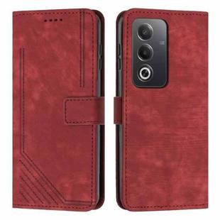 For OPPO A3 Pro Global Skin Feel Stripe Pattern Leather Phone Case with Long Lanyard(Red)