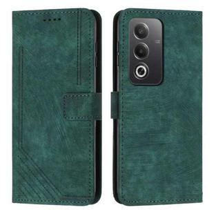 For OPPO A3 Pro Global Skin Feel Stripe Pattern Leather Phone Case with Long Lanyard(Green)