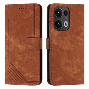 For OPPO Reno13 Pro Global Skin Feel Stripe Pattern Leather Phone Case with Long Lanyard(Brown)